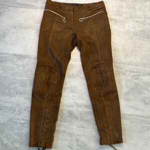 Zara  NWOT  Faux Suede  straight leg Pants Silver accent zippered pockets Size S